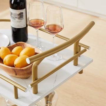 2-Tier Bar Cart – Rolling Beverage & Wine Serving Trolley with Storage Shelves for Home or Party Use