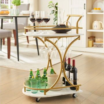 2-Tier Bar Cart – Rolling Beverage & Wine Serving Trolley with Storage Shelves for Home or Party Use